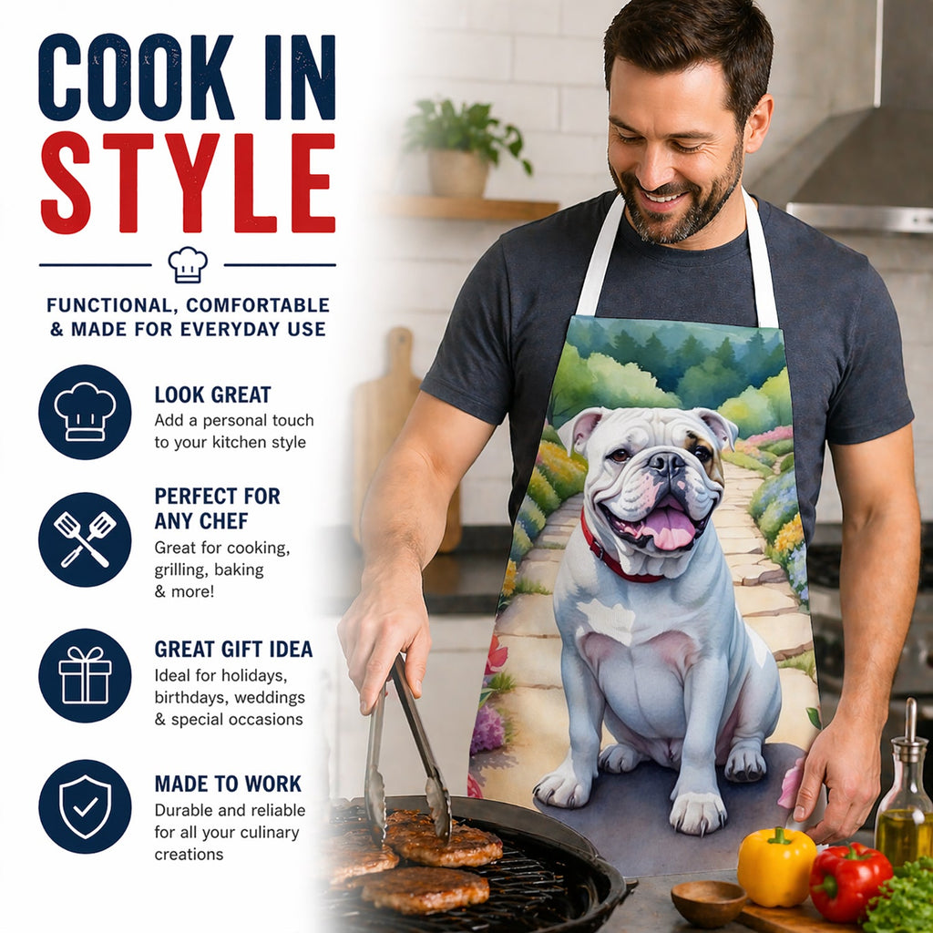 English Bulldog Spring Path Apron Cooking Kitchen Server Baking Crafts Gardening for Adult Women Men, Unisex, Large, Multicolor