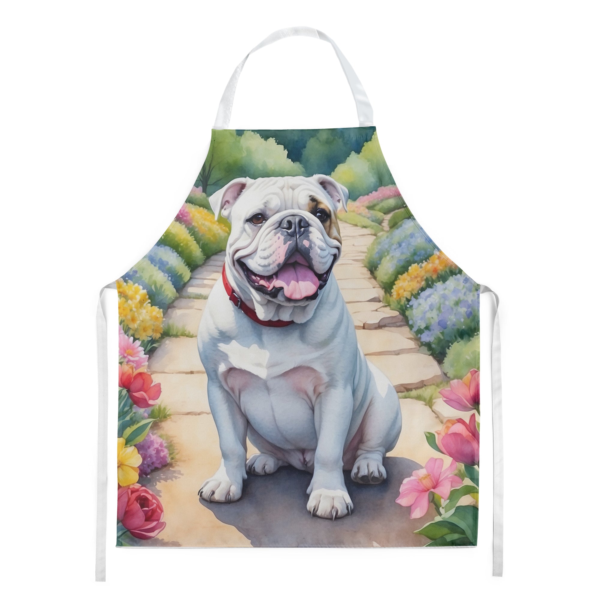 English Bulldog Spring Path Apron Cooking Kitchen Server Baking Crafts Gardening for Adult Women Men, Unisex, Large, Multicolor