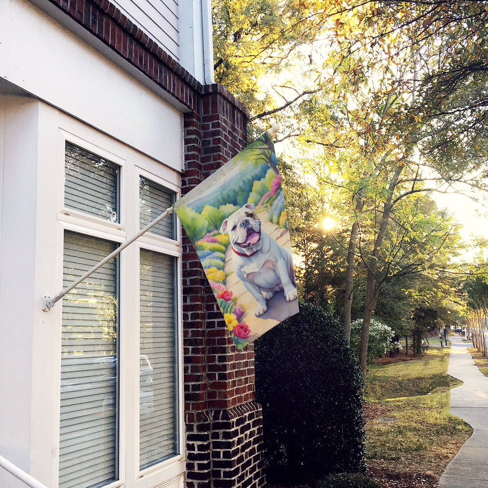 English Bulldog Spring Path House Flag 28x40 Porch Sleeve Pole Decorative Outside Yard Banner Artwork Wall Hanging, Polyester
