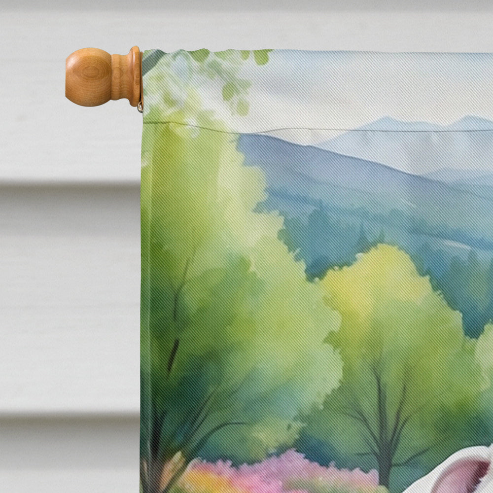 English Bulldog Spring Path House Flag 28x40 Porch Sleeve Pole Decorative Outside Yard Banner Artwork Wall Hanging, Polyester