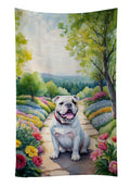 English Bulldog Spring Path Kitchen Towel Velour Plush Front and Cotton Loop Back Machine Washable