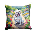 English Bulldog Spring Path Decorative Throw Pillow 18x18 Indoor Outdoor Accent Cushion, Fabric Cover with Insert for Sofa, Bed, Porch & Living Room