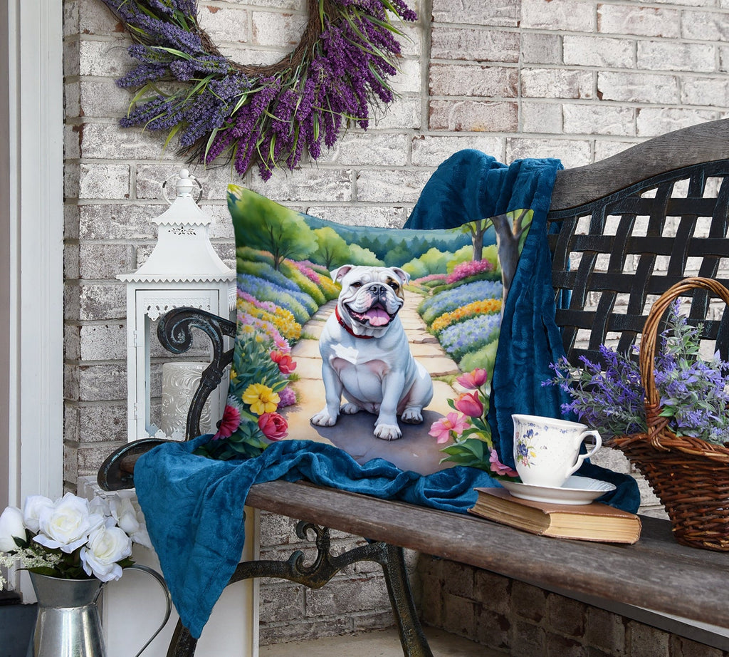 English Bulldog Spring Path Decorative Throw Pillow 18x18 Indoor Outdoor Accent Cushion, Fabric Cover with Insert for Sofa, Bed, Porch & Living Room