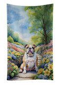 English Bulldog Spring Path Kitchen Towel Velour Plush Front and Cotton Loop Back Machine Washable