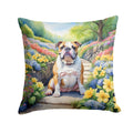 English Bulldog Spring Path Decorative Throw Pillow 18x18 Indoor Outdoor Accent Cushion, Fabric Cover with Insert for Sofa, Bed, Porch & Living Room