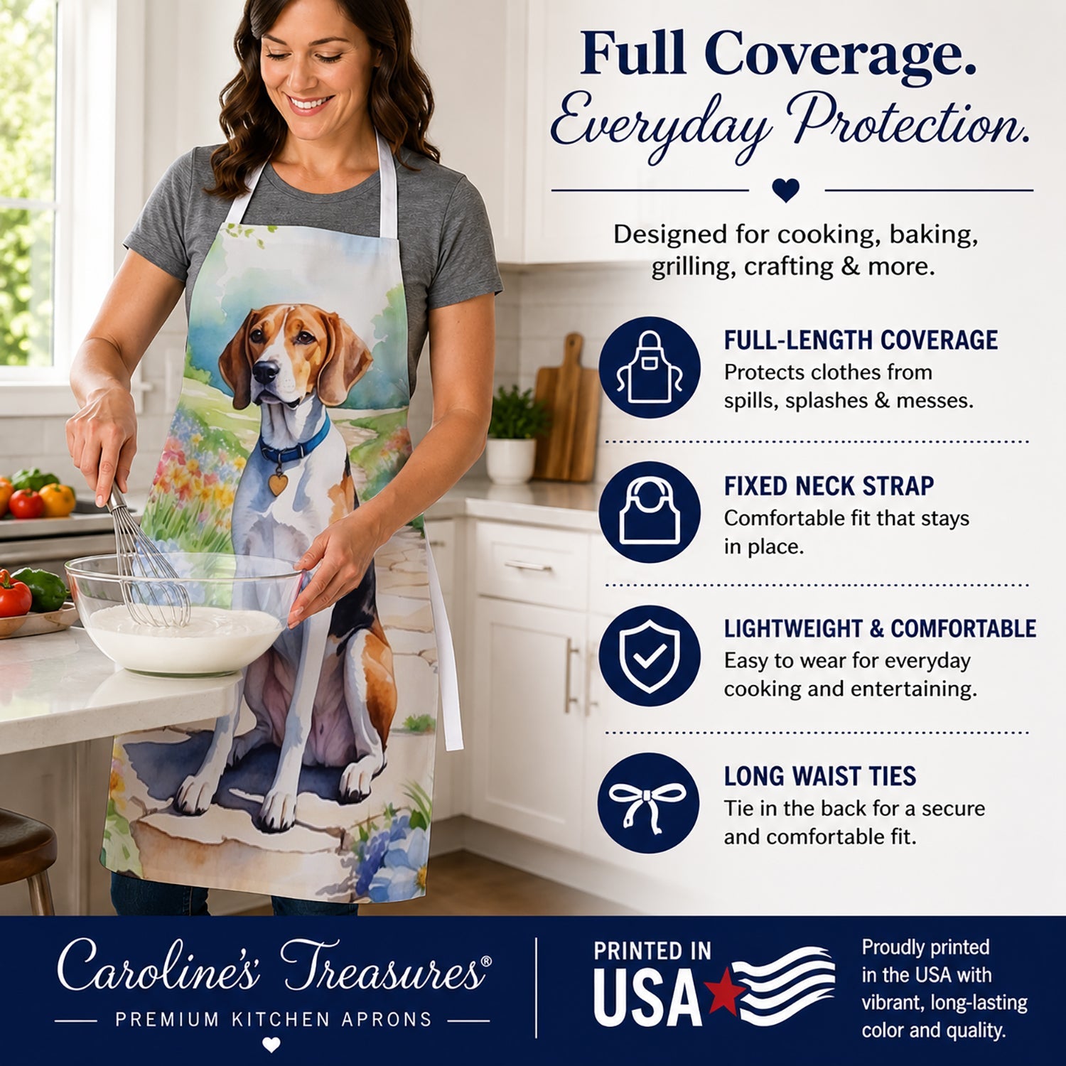 English Foxhound Spring Path Apron Cooking Kitchen Server Baking Crafts Gardening for Adult Women Men, Unisex, Large, Multicolor