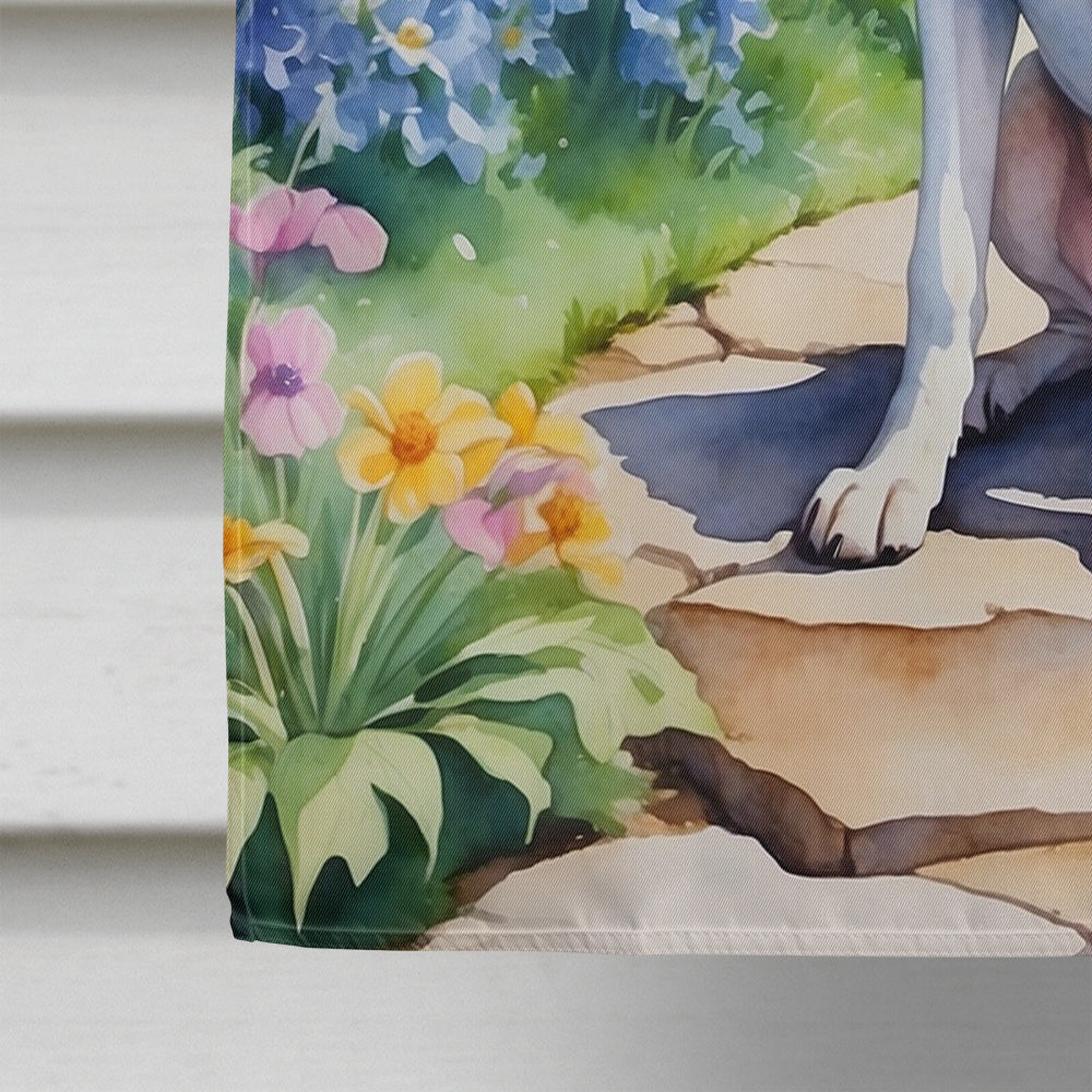 English Foxhound Spring Path House Flag 28x40 Porch Sleeve Pole Decorative Outside Yard Banner Artwork Wall Hanging, Polyester