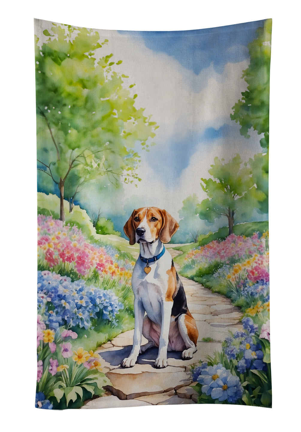 English Foxhound Spring Path Kitchen Towel Velour Plush Front and Cotton Loop Back Machine Washable