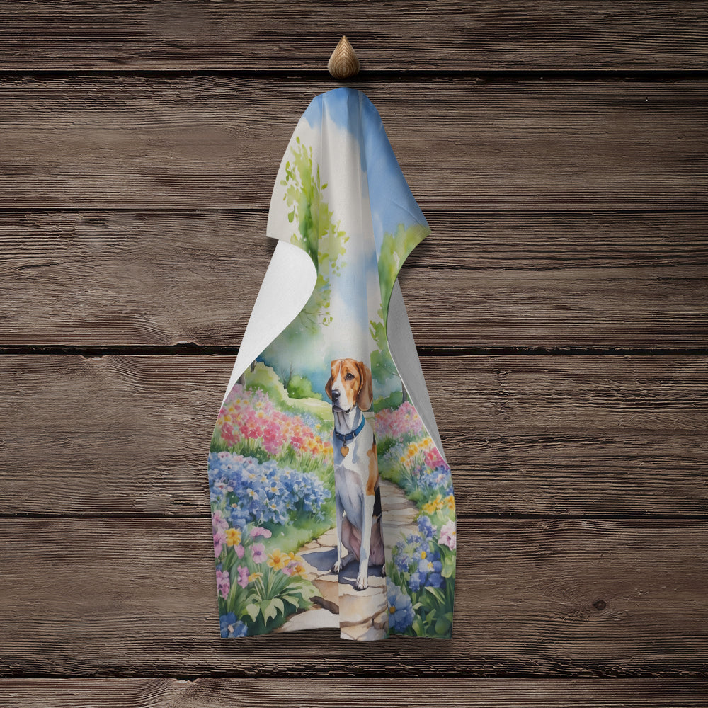English Foxhound Spring Path Kitchen Towel Velour Plush Front and Cotton Loop Back Machine Washable