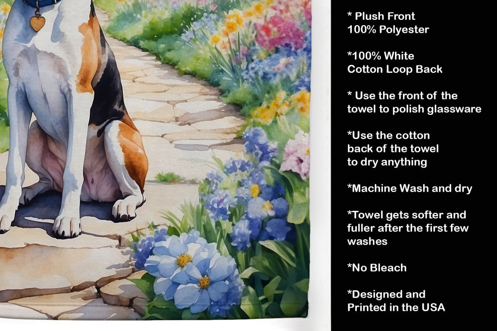 English Foxhound Spring Path Kitchen Towel Velour Plush Front and Cotton Loop Back Machine Washable