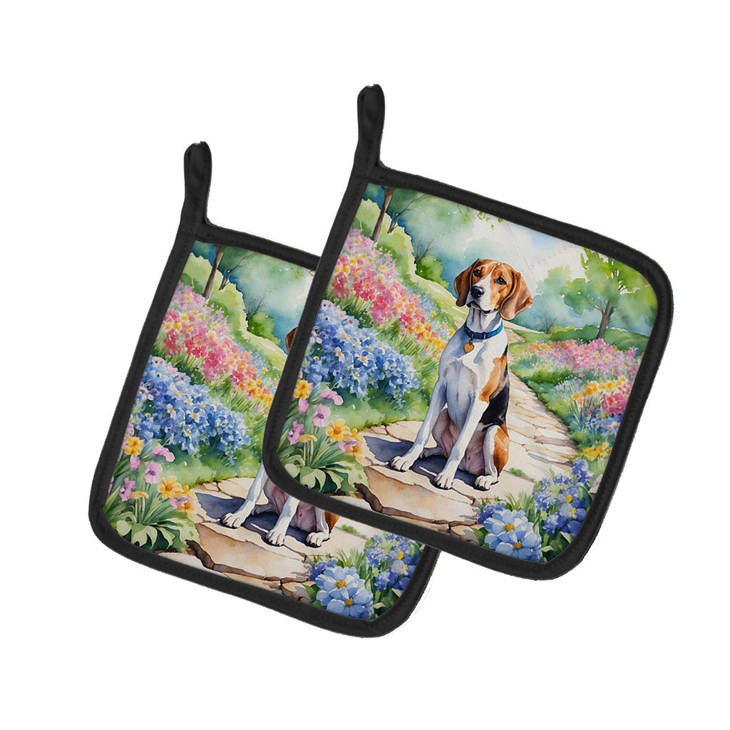 English Foxhound Spring Path Pot Holder Set of 2 Heat Resistant Quilted Hot Pads 7.5 x 7.5 Inch, Insulated Kitchen Trivets for Cooking & Baking