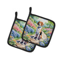 English Foxhound Spring Path Pot Holder Set of 2 Heat Resistant Quilted Hot Pads 7.5 x 7.5 Inch, Insulated Kitchen Trivets for Cooking & Baking