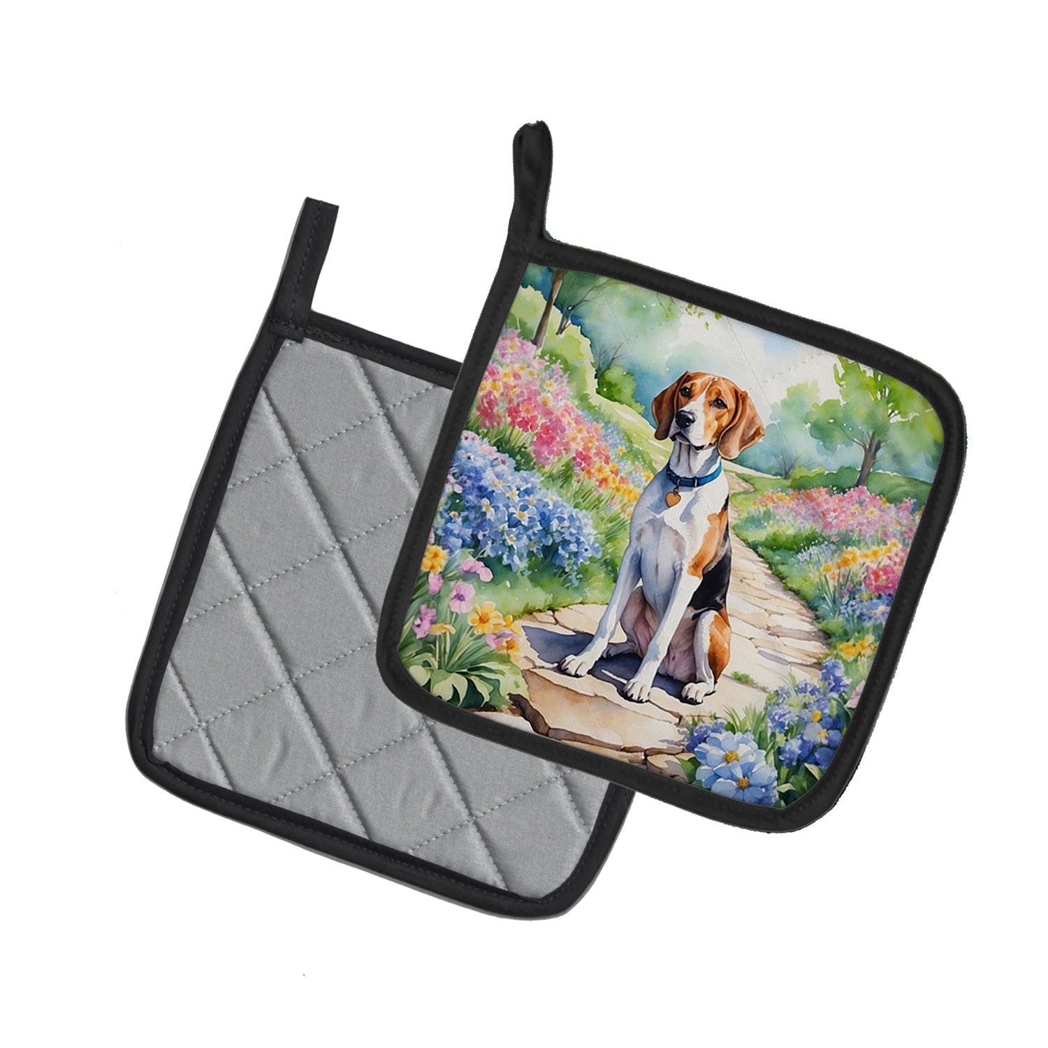 English Foxhound Spring Path Pot Holder Set of 2 Heat Resistant Quilted Hot Pads 7.5 x 7.5 Inch, Insulated Kitchen Trivets for Cooking & Baking