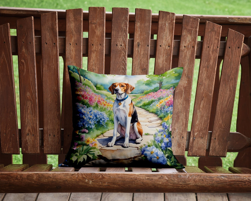 English Foxhound Spring Path Decorative Throw Pillow 14x14 Indoor Outdoor Accent Cushion, Fabric Cover with Insert for Sofa, Bed, Porch & Living Room