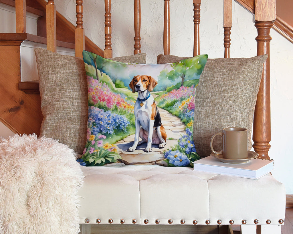 English Foxhound Spring Path Decorative Throw Pillow 14x14 Indoor Outdoor Accent Cushion, Fabric Cover with Insert for Sofa, Bed, Porch & Living Room