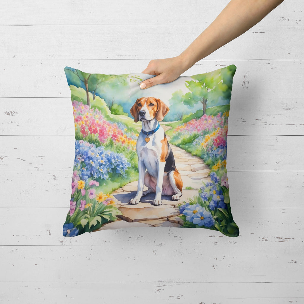 English Foxhound Spring Path Decorative Throw Pillow 18x18 Indoor Outdoor Accent Cushion, Fabric Cover with Insert for Sofa, Bed, Porch & Living Room