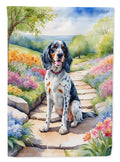 English Setter Spring Path House Flag 28x40 Porch Sleeve Pole Decorative Outside Yard Banner Artwork Wall Hanging, Polyester