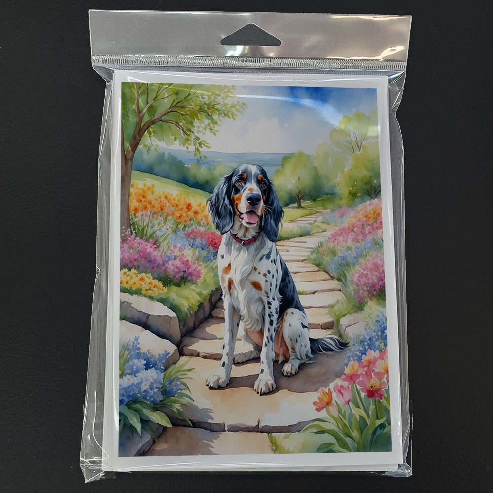 English Setter Spring Path Greeting Cards Pack of 8 Blank Cards with Envelopes Whimsical A7 Size 5x7