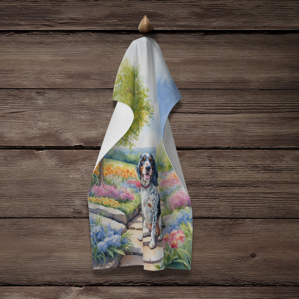 English Setter Spring Path Kitchen Towel Velour Plush Front and Cotton Loop Back Machine Washable