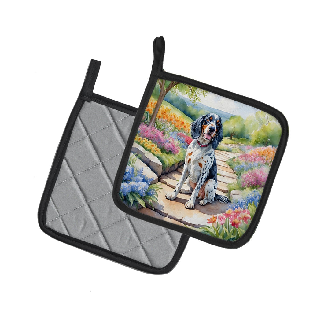 English Setter Spring Path Pot Holder Set of 2 Heat Resistant Quilted Hot Pads 7.5 x 7.5 Inch, Insulated Kitchen Trivets for Cooking & Baking