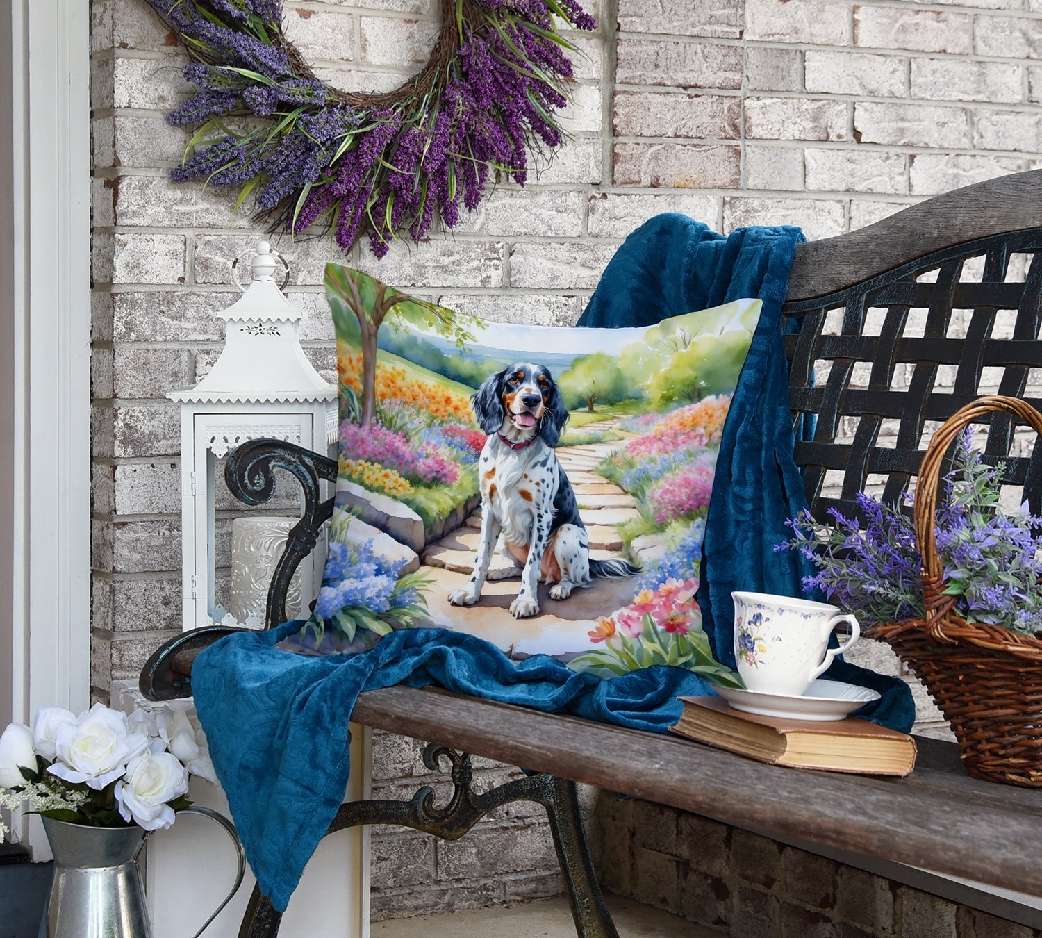 English Setter Spring Path Decorative Throw Pillow 18x18 Indoor Outdoor Accent Cushion, Fabric Cover with Insert for Sofa, Bed, Porch & Living Room
