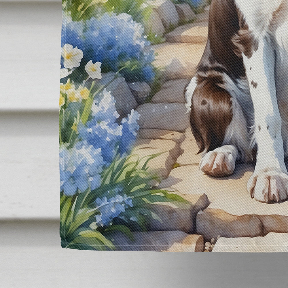 English Springer Spaniel Spring Path House Flag 28x40 Porch Sleeve Pole Decorative Outside Yard Banner Artwork Wall Hanging, Polyester