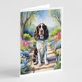 English Springer Spaniel Spring Path Greeting Cards Pack of 8 Blank Cards with Envelopes Whimsical A7 Size 5x7