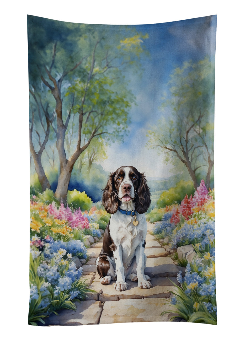 English Springer Spaniel Spring Path Kitchen Towel Velour Plush Front and Cotton Loop Back Machine Washable