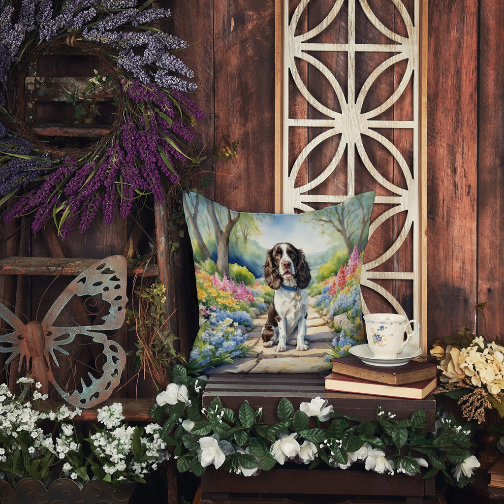 English Springer Spaniel Spring Path Decorative Throw Pillow 14x14 Indoor Outdoor Accent Cushion, Fabric Cover with Insert for Sofa, Bed, Porch & Living Room