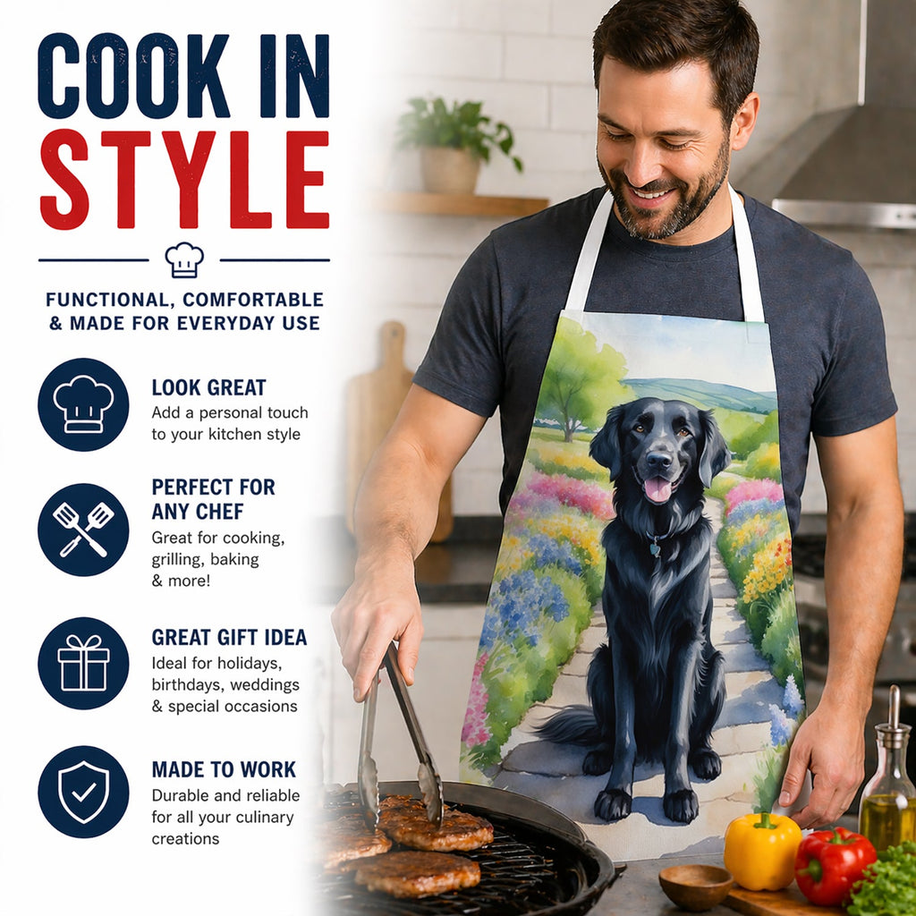 Flat-Coated Retriever Spring Path Apron Cooking Kitchen Server Baking Crafts Gardening for Adult Women Men, Unisex, Large, Multicolor