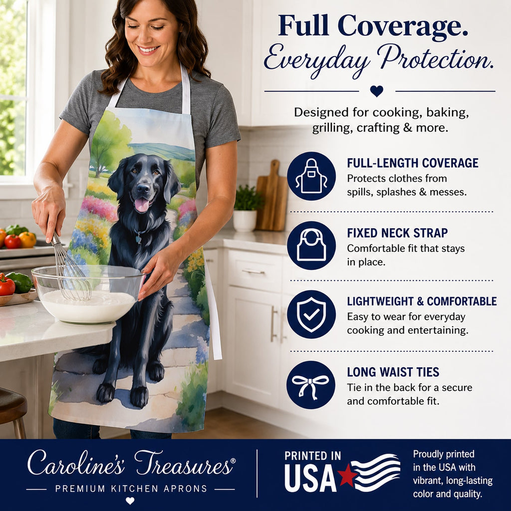 Flat-Coated Retriever Spring Path Apron Cooking Kitchen Server Baking Crafts Gardening for Adult Women Men, Unisex, Large, Multicolor