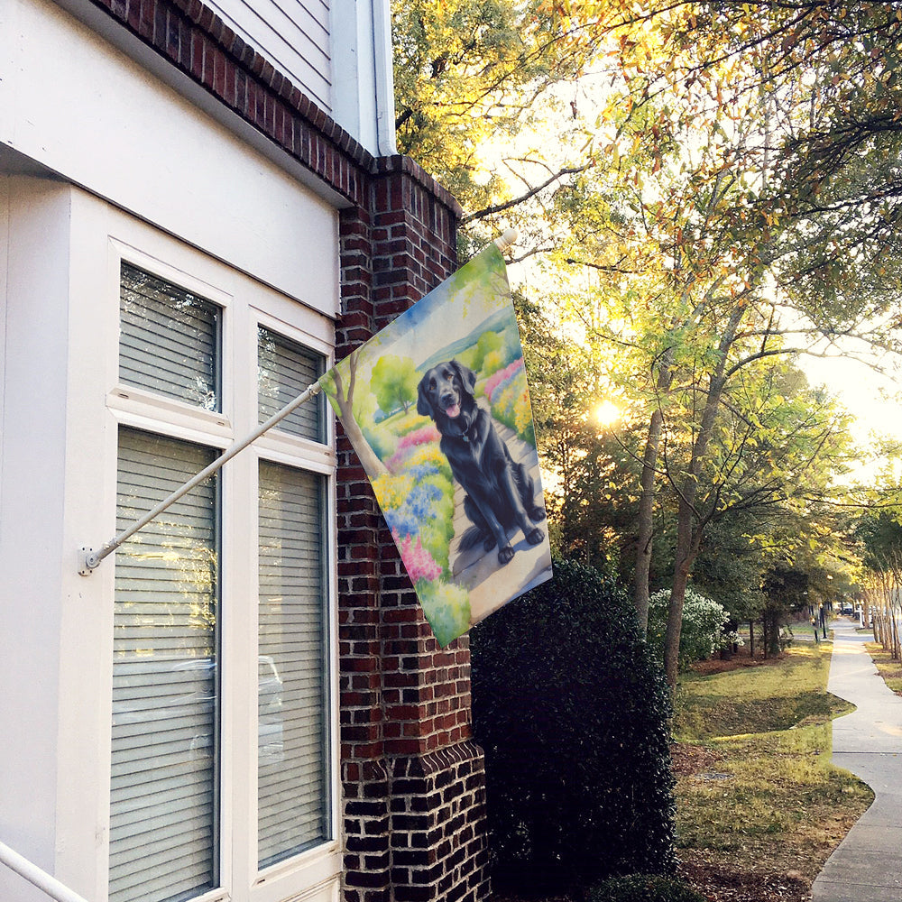 Flat-Coated Retriever Spring Path House Flag 28x40 Porch Sleeve Pole Decorative Outside Yard Banner Artwork Wall Hanging, Polyester