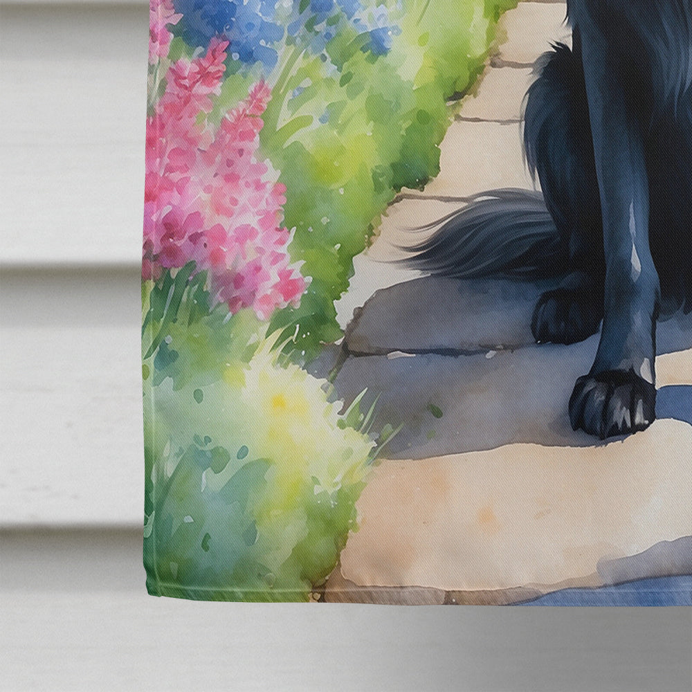Flat-Coated Retriever Spring Path House Flag 28x40 Porch Sleeve Pole Decorative Outside Yard Banner Artwork Wall Hanging, Polyester