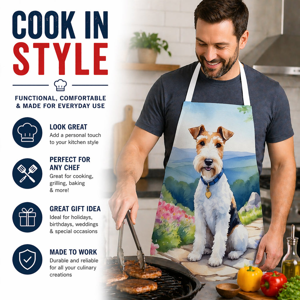 Fox Terrier Spring Path Apron Cooking Kitchen Server Baking Crafts Gardening for Adult Women Men, Unisex, Large, Multicolor