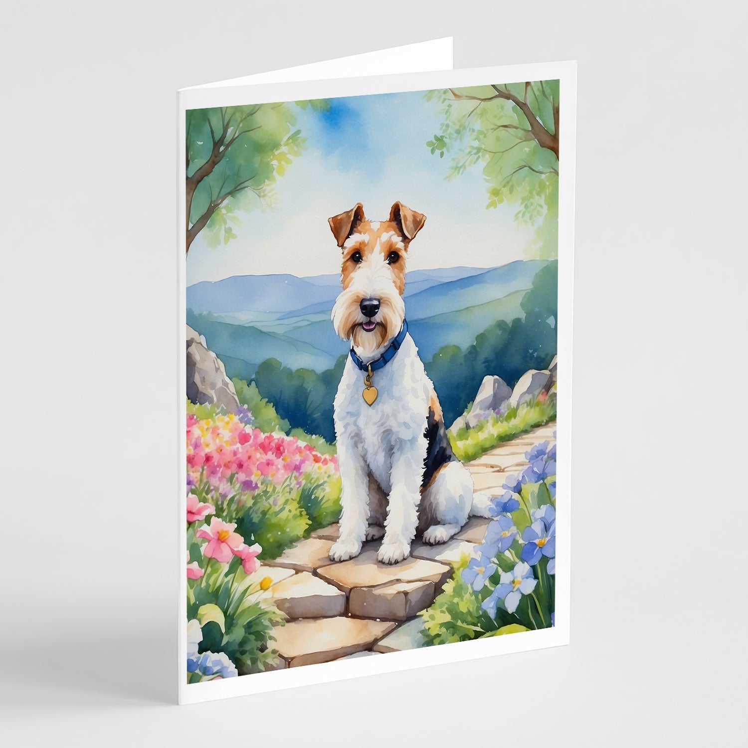 Fox Terrier Spring Path Greeting Cards Pack of 8 Blank Cards with Envelopes Whimsical A7 Size 5x7
