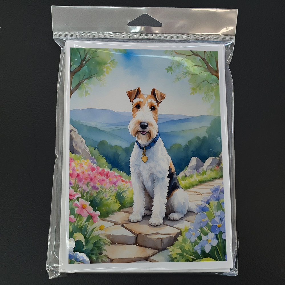 Fox Terrier Spring Path Greeting Cards Pack of 8 Blank Cards with Envelopes Whimsical A7 Size 5x7