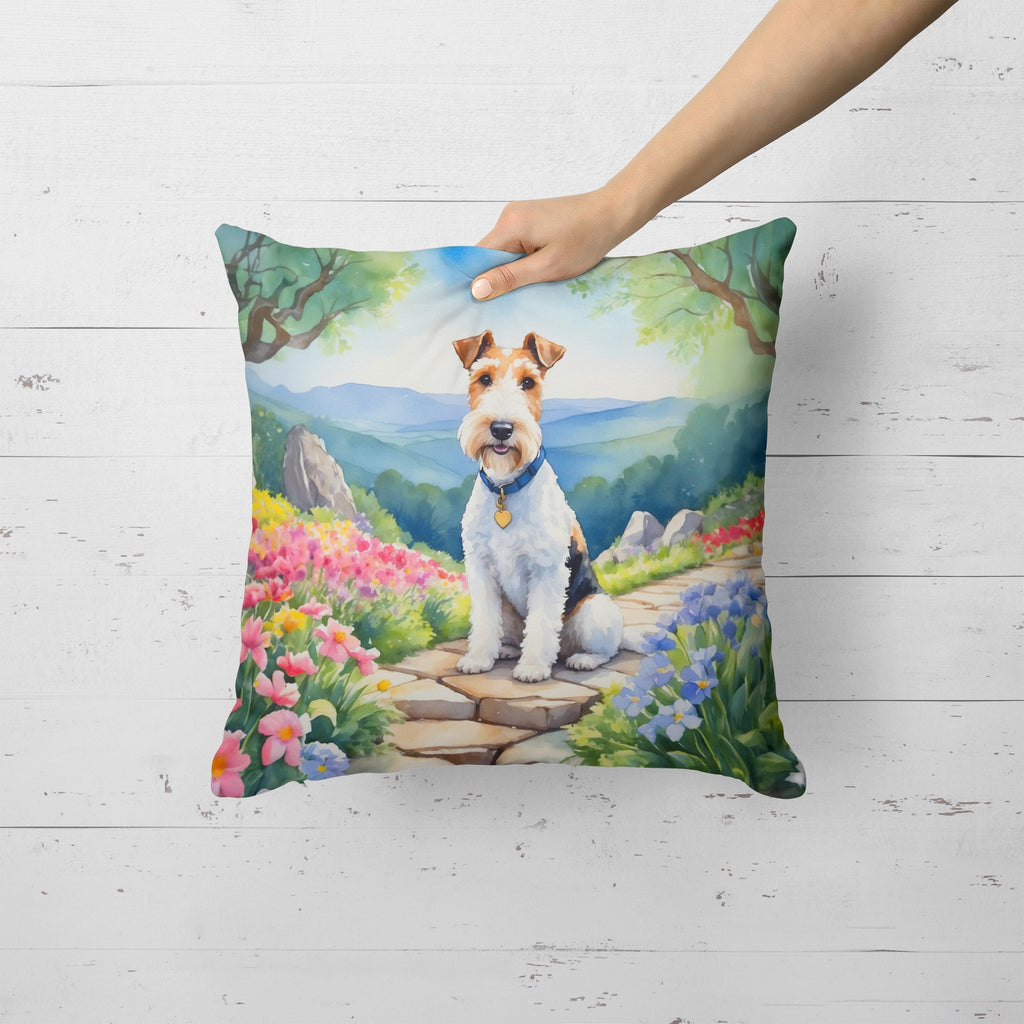 Fox Terrier Spring Path Decorative Throw Pillow 18x18 Indoor Outdoor Accent Cushion, Fabric Cover with Insert for Sofa, Bed, Porch & Living Room