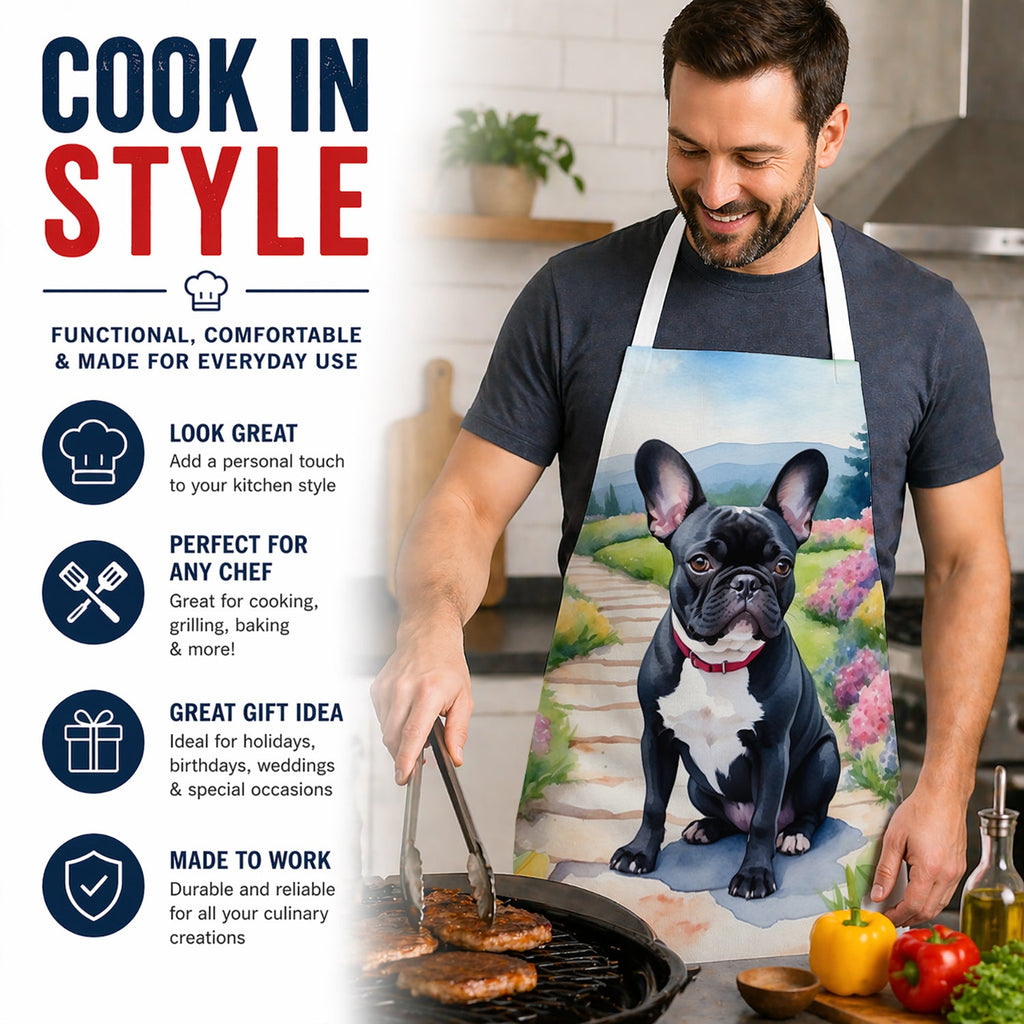 French Bulldog Spring Path Apron Cooking Kitchen Server Baking Crafts Gardening for Adult Women Men, Unisex, Large, Multicolor