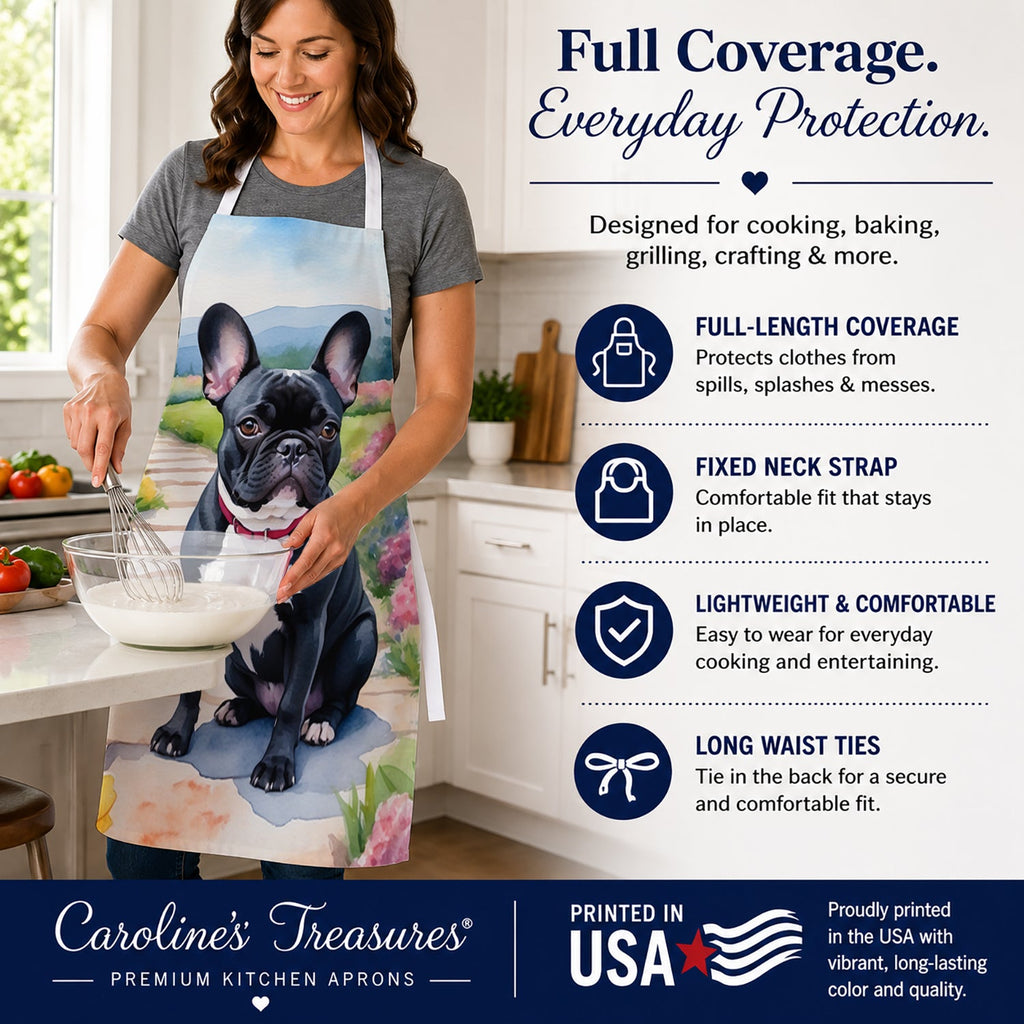 French Bulldog Spring Path Apron Cooking Kitchen Server Baking Crafts Gardening for Adult Women Men, Unisex, Large, Multicolor