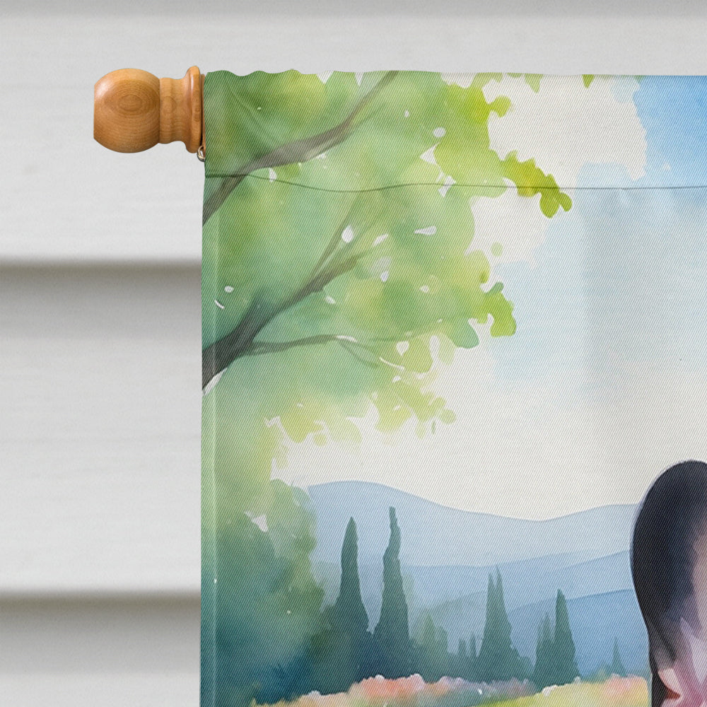 French Bulldog Spring Path House Flag 28x40 Porch Sleeve Pole Decorative Outside Yard Banner Artwork Wall Hanging, Polyester