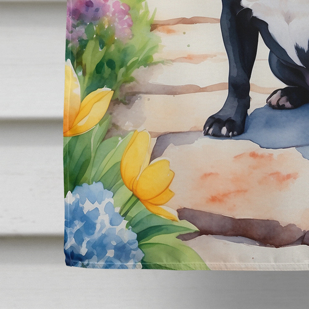 French Bulldog Spring Path House Flag 28x40 Porch Sleeve Pole Decorative Outside Yard Banner Artwork Wall Hanging, Polyester