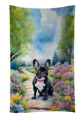 French Bulldog Spring Path Kitchen Towel Velour Plush Front and Cotton Loop Back Machine Washable