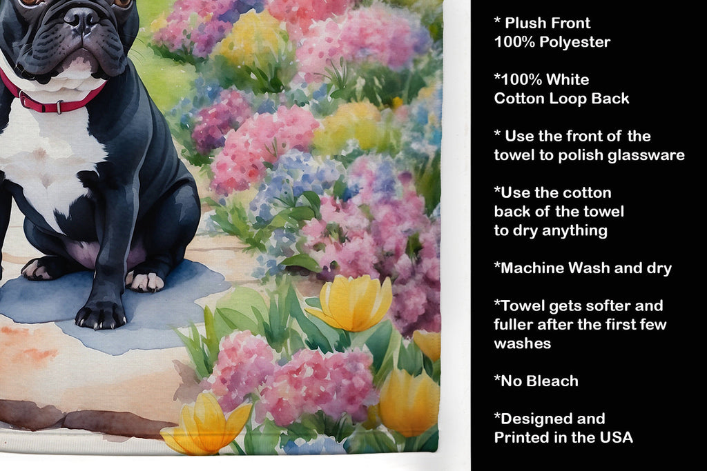 French Bulldog Spring Path Kitchen Towel Velour Plush Front and Cotton Loop Back Machine Washable