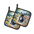 French Bulldog Spring Path Pot Holder Set of 2 Heat Resistant Quilted Hot Pads 7.5 x 7.5 Inch, Insulated Kitchen Trivets for Cooking & Baking