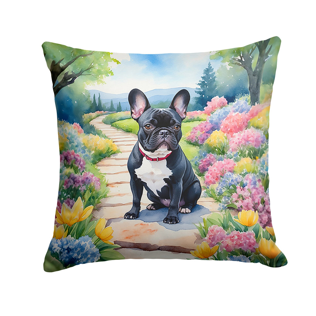 French Bulldog Spring Path Decorative Throw Pillow 18x18 Indoor Outdoor Accent Cushion, Fabric Cover with Insert for Sofa, Bed, Porch & Living Room