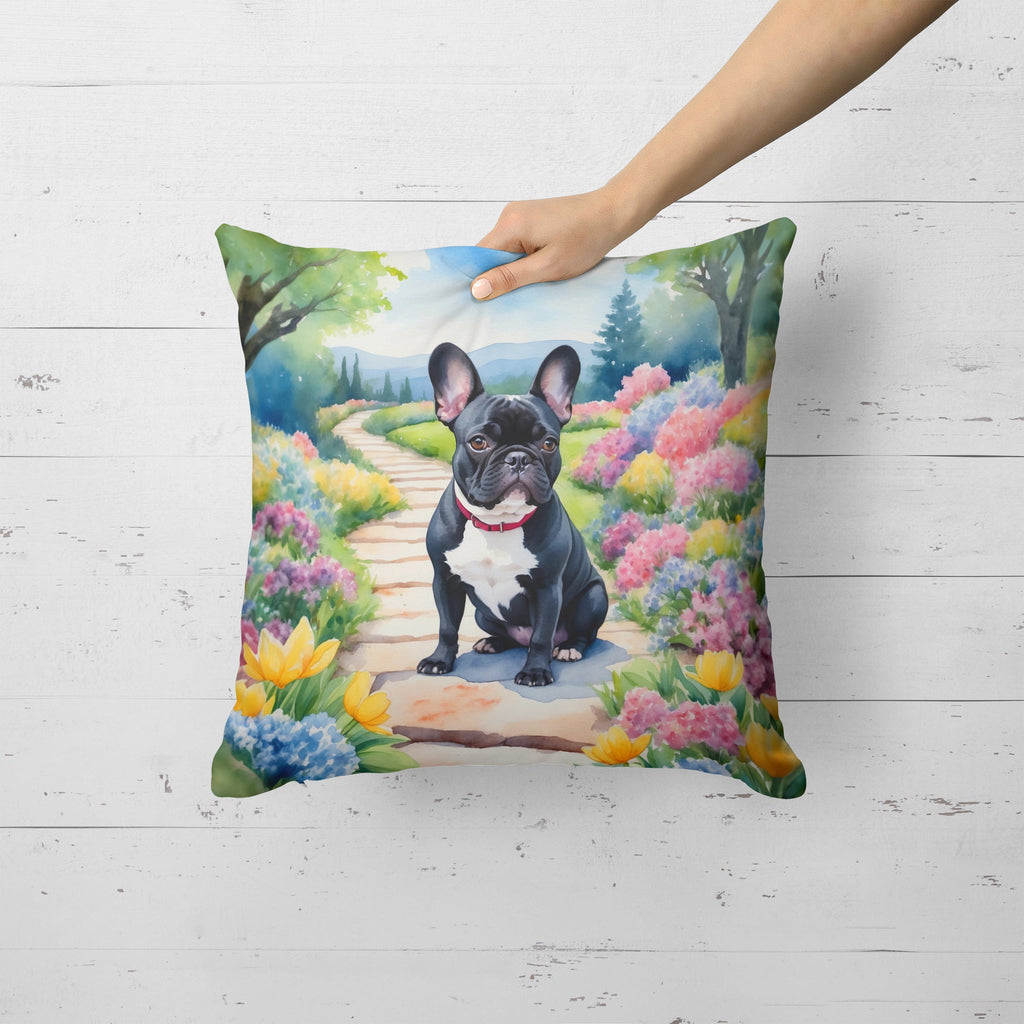 French Bulldog Spring Path Decorative Throw Pillow 18x18 Indoor Outdoor Accent Cushion, Fabric Cover with Insert for Sofa, Bed, Porch & Living Room