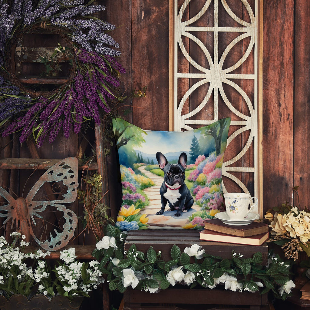 French Bulldog Spring Path Decorative Throw Pillow 18x18 Indoor Outdoor Accent Cushion, Fabric Cover with Insert for Sofa, Bed, Porch & Living Room