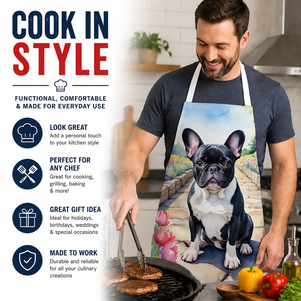 French Bulldog Spring Path Apron Cooking Kitchen Server Baking Crafts Gardening for Adult Women Men, Unisex, Large, Multicolor