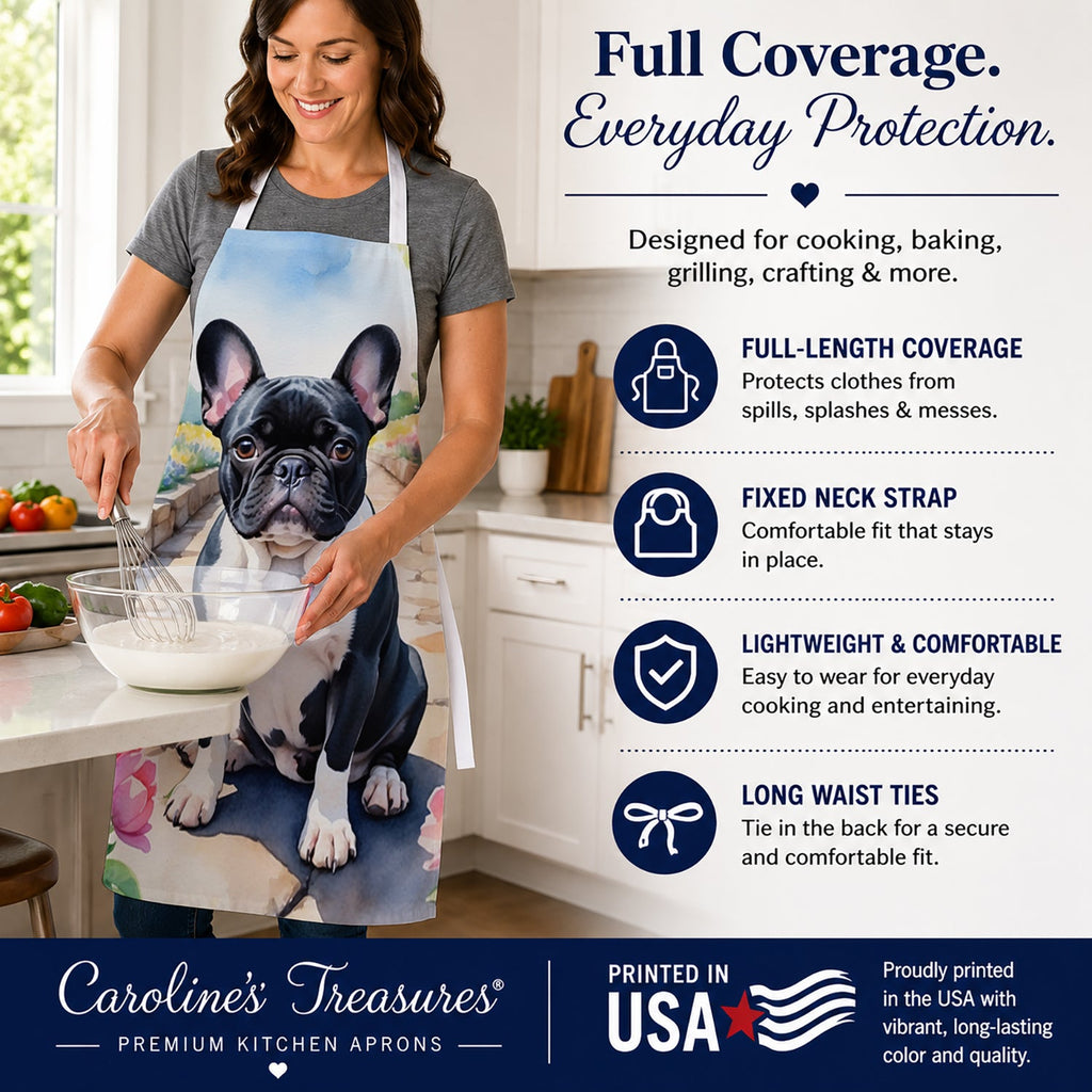 French Bulldog Spring Path Apron Cooking Kitchen Server Baking Crafts Gardening for Adult Women Men, Unisex, Large, Multicolor