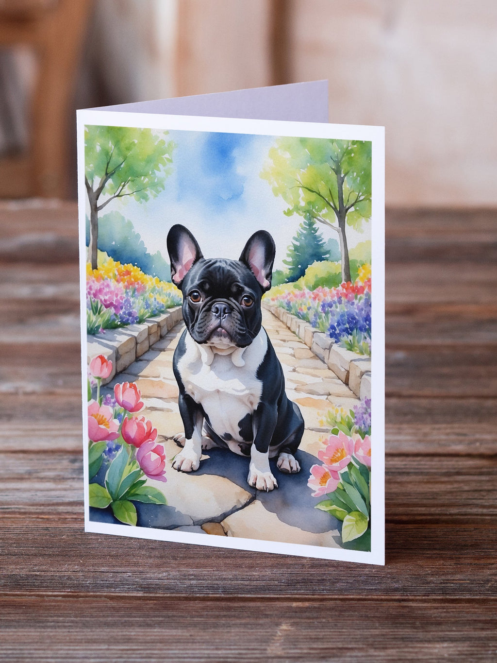 French Bulldog Spring Path Greeting Cards Pack of 8 Blank Cards with Envelopes Whimsical A7 Size 5x7